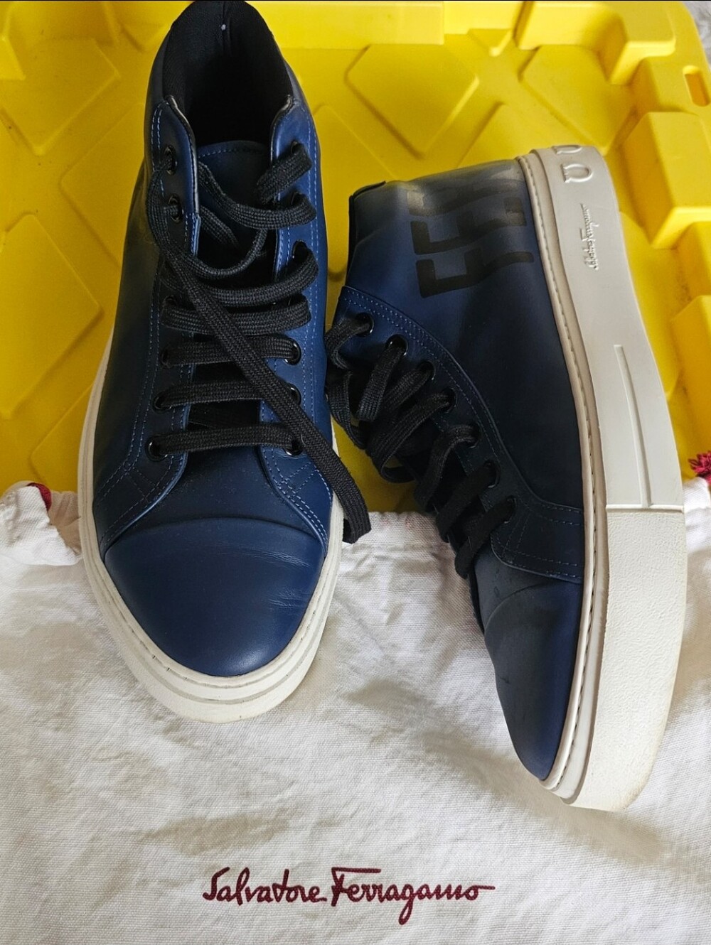 Men's Navy Leather High-Top Sneakers
